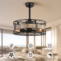 20.5" Caged Ceiling Fan with 5 ABS Blades, Remote Control, Timer, 3 Speeds, Reversible and Quiet for Farmhouse, Bedroom, Living Room, Matte Black(m-5)