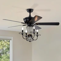 52" Crystal Chandelier Ceiling Fan with Lights and Remote, Modern Dual Finish Reversible Blades, Quiet Reversible Motor, Dual Mount Compatible, Matte Black(m-1)