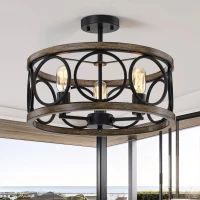 Matte Black Flush Mount Ceiling Light Fixture, 3-Light 17.72" Drum Chandelier, Farmhouse Modern Pendant Light for Kitchen, Matte Black(m-1)