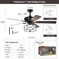 52 Inch Modern Ceiling Fan with Dual Finish Reversible Blades, Remote Control, Quiet Reversible Motor, and Dual Mount Compatibility, Matte Black(m-3)