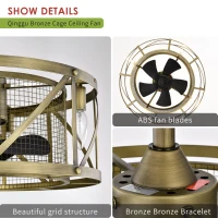 20" Ceiling Fan with Light Kit, 5 ABS Blades, Remote Control, Reversible Motor, Downrod Mount, E12 Standard Base, Antique brown(m-7)