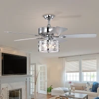 52" Elegant Ceiling Fan Light with Remote, Crystal Chandelier Fan with 5 Reversible Wood Blades, Silent Motor, and Adjustable Wind Speed for Dining Room, Bedroom, Living Room, Chrome(m-1)