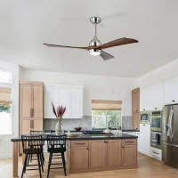 52" Ceiling Fan with Lights and Remote Control, Quiet DC Motor, 3 Wood Blades, 6 Speed Levels, Reversible for Indoor and Outdoor Use, Nickel(m-9)