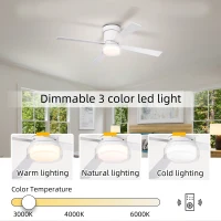 48" Fandelier Ceiling Fan with Lights and Remote, Low Profile Flush Mount, 3000K-6500K Dimmable LED, 6 Speed Settings, Dual Finish Blades, Matte White(m-6)