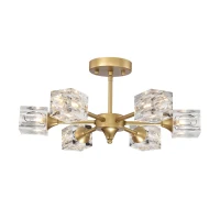 Modern Luxurious Crystal Ceiling Light with 6 Lights G9 Bulb, Flush Mount Pendant Lamp for Dining Room, Living Room, Bedroom, Hall, Balcony, 16.54"x14.96"x8.7", Gold(m-2)