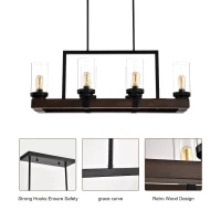 6-Light Classic Vintage Crystal Candle Chandelier Fixture, Adjustable Height, E26 Base, Matte Black/Wood Grain Finish, 36.6"x13.5"x42.9", Matte Black(m-6)