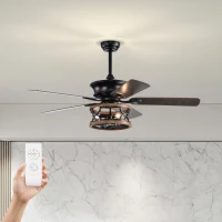 52 Inch Farmhouse Ceiling Fan with Lights and Remote, 3-Speed Reversible Motor, Caged Light Fixture, Intelligent Timing, Quiet Operation, Matt Black(m-9)