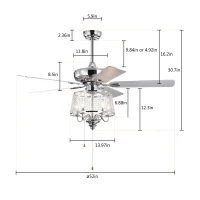 52" Crystal Ceiling Fan with 5 Reversible Wood Blades, Modern Electrical Fan, Noiseless Reversible AC Motor, Remote Control, 4 Bulbs Not Included, Chrome(m-3)