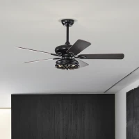 52" Farmhouse Ceiling Fan with Remote, Dual Finish Blades, Industrial Fandelier, 3-Speeds, Reversible Direction, for Living Room, Bedroom, Patio, Matte Black(m-1)
