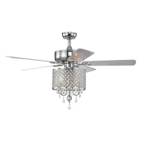 52'' Classical Crystal Ceiling Fan Lamp with 3-Speed Hand Pull Chain, 5 Reversible Blades, Dual Mount Compatible, Quiet Reversible Motor, Chrome(m-2)