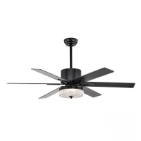 52 Inch Indoor Modern LED Ceiling Fan with Light, Remote Control, Reversible 6 Blades, Quiet Motor, Matte Black(m-2)