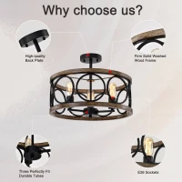 Matte Black Flush Mount Ceiling Light Fixture, 3-Light 17.72" Drum Chandelier, Farmhouse Modern Pendant Light for Kitchen, Matte Black(m-6)