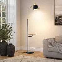 Real Marble Floor Lamp with Wood Bedside Nightstand, Built-in USB Charging Port, and Convenient Pedal Switch for Living Room or Bedroom, Matte Black(m-1)