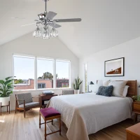 52'' Crystal Ceiling Fan Lamp with with 3-Light Crystal Chandelier, Remote Control, 3 Speed, 5 Reversible Blades, Dual Mount Compatible, for Living Room, Chrome(m-9)