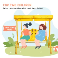 Outsunny 2-Seat Kids Porch Swing Chair, Children Outdoor Patio Furniture Lounge Chair for Garden, with Adjustable Canopy, Seat Belt, Tiger Pattern, for 3-6 Years Old, Yellow(m-4)