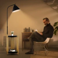 Luxury Floor Lamp with Shelves and Metal Lampshade, Industrial Standing Lamp for Living Room, Bedroom, Office, Convenient Pedal Switch, Gold+Matte Black(m-8)