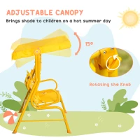Outsunny 2-Seat Kids Porch Swing Chair, Children Outdoor Patio Furniture Lounge Chair for Garden, with Adjustable Canopy, Seat Belt, Tiger Pattern, for 3-6 Years Old, Yellow(m-5)