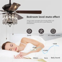 52'' Classical Crystal Ceiling Fan Lamp with 3-Speed, Chandelier Ceiling Fan with 5 Reversible Blades, Dual Mount Compatible, Quiet Reversible Motor, Rustic Brown(m-6)
