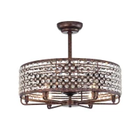 26.8" Crystal Chandelier Ceiling Fan with Remote Control, 3 ABS Blades, 4-Light Fixture, Metal Cage, and Reversible Motor, Rustic Brown(m-2)