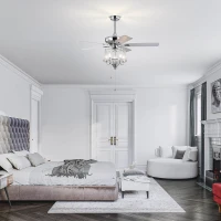 52" Crystal Ceiling Fan with 5 Reversible Wood Blades, Modern Electrical Fan, Noiseless Reversible AC Motor, Remote Control, 4 Bulbs Not Included, Chrome(m-10)