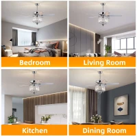 52" Crystal Ceiling Fan with 5 Reversible Wood Blades, Modern Electrical Fan, Noiseless Reversible AC Motor, Remote Control, 4 Bulbs Not Included, Chrome(m-4)