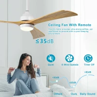 52" Ceiling Fan with Lights and Remote Control, Quiet DC Motor, 6 Speed Levels, Reversible Blades, for Patio, Living Room, Bedroom, Office, White(m-6)