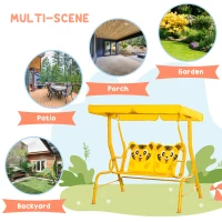 Outsunny 2-Seat Kids Porch Swing Chair, Children Outdoor Patio Furniture Lounge Chair for Garden, with Adjustable Canopy, Seat Belt, Tiger Pattern, for 3-6 Years Old, Yellow(m-6)