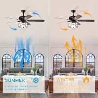 52 Inch Modern Ceiling Fan with Dual Finish Reversible Blades, Remote Control, Quiet Reversible Motor, and Dual Mount Compatibility, Matte Black(m-5)