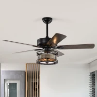 52 Inch Farmhouse Ceiling Fan with 3 Lights, 5 Wood Blades, AC Motor, Remote Control, Reversible Airflow, Multi-Speed, Adjustable Height, Matt Black(m-1)