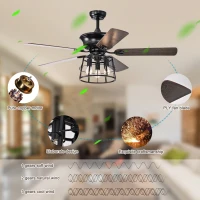 52'' Farmhouse Ceiling Fan with Lights, Industrial Cage Design, Remote Control, Reversible AC Motor for Indoor/Outdoor Use, 3-Speed Settings, Matte Black(m-4)