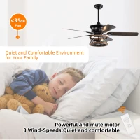 52 Inch Farmhouse Ceiling Fan with Lights and Remote, 3-Speed Reversible Motor, Caged Light Fixture, Intelligent Timing, Quiet Operation, Matt Black(m-7)