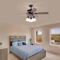 52-Inch Farmhouse Ceiling Fan with Light Kit and Remote, 5-Blade Reversible Motor, Dual Mount Compatible, Matte Black(m-9)