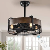 20.6" Caged Ceiling Fan with Lights, Remote Control, Bladeless Retractable 3-Speed, 1/2/4 Timer, Outdoor Ceiling Fan with Light Flush Mount, for Bedroom, Matte Black(m-1)