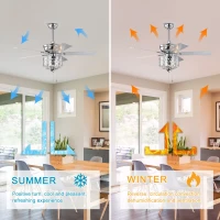 52-Inch Indoor Ceiling Fan with Reversible AC Motor, Pull Chain, Dual Finish Blades, and Dual Mount Compatibility, Chrome(m-5)