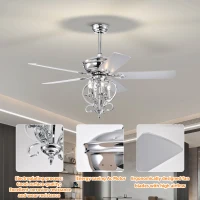 52" Ceiling Fan with 4 Lights and 5 Wood Blades, AC Motor, Remote Control, Reversible Airflow, 3-Speed, Adjustable Height, Traditional Design, Silver(m-8)