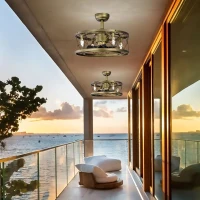 20" Low Profile Enclosed Bladeless Ceiling Fan with Lights, Reversible Motor, Remote Control, and Adjustable Downrod for Bedroom, Antique brown(m-10)