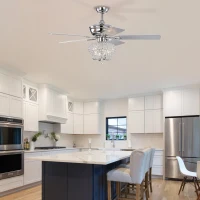 52" Crystal Ceiling Fan with Lights and Remote Control, Reversible Blades, 3 Wind Speeds, for Bedroom, Living, Dining Room, Chrome(m-8)