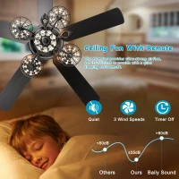 52" Crystal Chandelier Ceiling Fan with Lights and Remote, Modern Dual Finish Reversible Blades, Quiet Reversible Motor, Dual Mount Compatible, Matte Black(m-6)