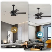 52" Farmhouse Ceiling Fan with Remote, Dual Finish Blades, Industrial Fandelier, 3-Speeds, Reversible Direction, for Living Room, Bedroom, Patio, Matte Black(m-6)