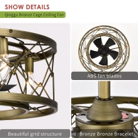 20" Low Profile Enclosed Bladeless Ceiling Fan with Lights, Reversible Motor, Remote Control, and Adjustable Downrod for Bedroom, Antique brown(m-7)