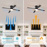 48" Fandelier Ceiling Fan with Lights and Remote, Low Profile Flush Mount, 3000K-6500K Dimmable LED, 6 Speed Settings, Dual Finish Blades, Matte Black(m-5)