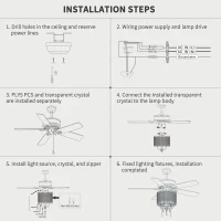 52'' Classical Crystal Ceiling Fan Lamp with 3-Speed Hand Pull Chain, 5 Reversible Blades, Dual Mount Compatible, Quiet Reversible Motor, Chrome(m-8)