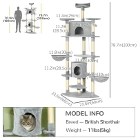 PawHut 79" Scratching Kitten Tree Condo Kitten Scratch Activity Center Toys Light Grey(m-3)