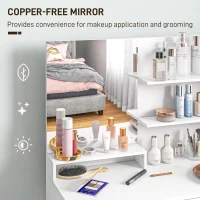 HOMCOM Vanity Set with Mirror and Stool, Makeup Vanity Table with Storage Drawer, Cabinet, Adjustable Shelf for Bedroom, White(m-6)