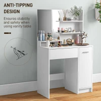 HOMCOM Vanity Set with Mirror and Stool, Makeup Vanity Table with Storage Drawer, Cabinet, Adjustable Shelf for Bedroom, White(m-9)