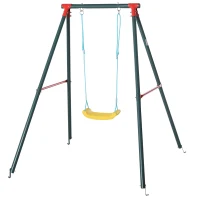 Outsunny Metal Swing Set with U-Shaped Swing, Seat, Kids Swing Set for Backyard, Outdoor, Playground, Multicoloured(m-11)
