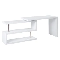 HOMCOM L-Shaped Desk, 360° Rotating Computer Corner Desk, Home Office Writing Table Workstation with Storage Shelf, White(m-11)