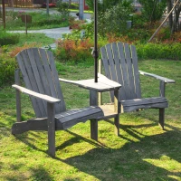 Outsunny Double Wooden Adirondack Chair Muskoka Chair with Middle Table, Outdoor Patio Porch Tete-A-Tete Bench Two Seater w/ Umbrella Hole, Grey(m-8)