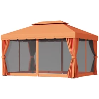 Outsunny 10 x 13ft Aluminum Frame Gazebo Canopy Double Tier Garden Shelter with Netting and Curtains, Orange(m-11)