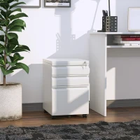Vinsetto 3 Drawer Filing Cabinet, Lockable Office Storage Cabinet on Wheels for Legal, Letter, A4 Files, White(m-8)